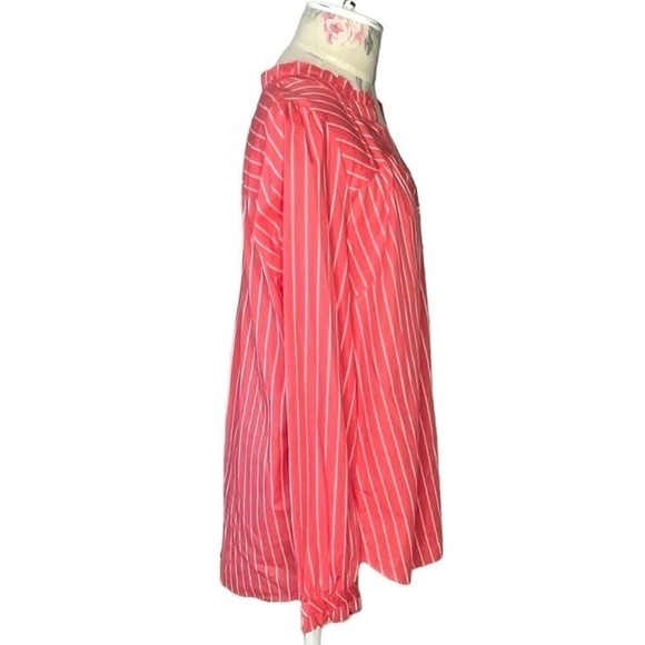 Talbots 100% cotton, coral & white pinstriped button-down ruffle trim shirt Sz L - Picture 5 of 15